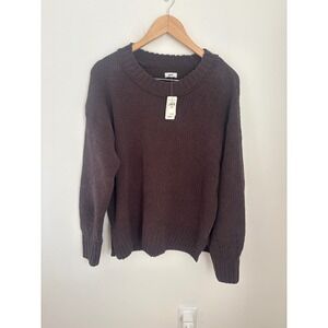 Aerie Womens Oversized Chenille Ribbed Crewneck Sweater Dark Brown XS NWT